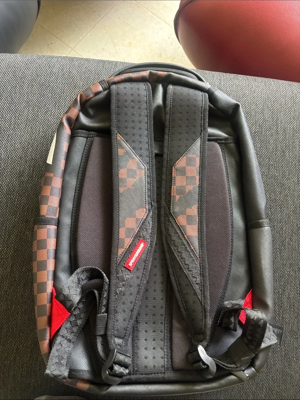 Sprayground Black, Brown & Red Checker Shark-Graphic Backpack